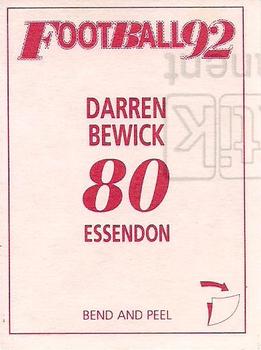 1992 Select AFL Stickers #80 Darren Bewick Back